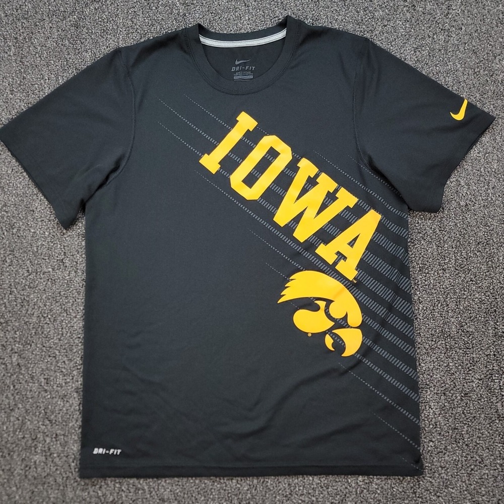 Nike Shirt Mens S Black Gold Iowa Hawkeyes Dri FIT Logo Lightweight Crewneck